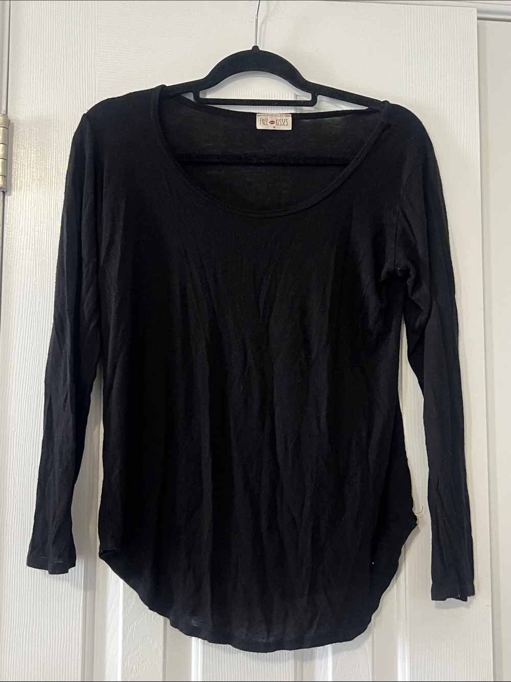 Free Kisses Black Long Sleeve Scoop Neck Tee